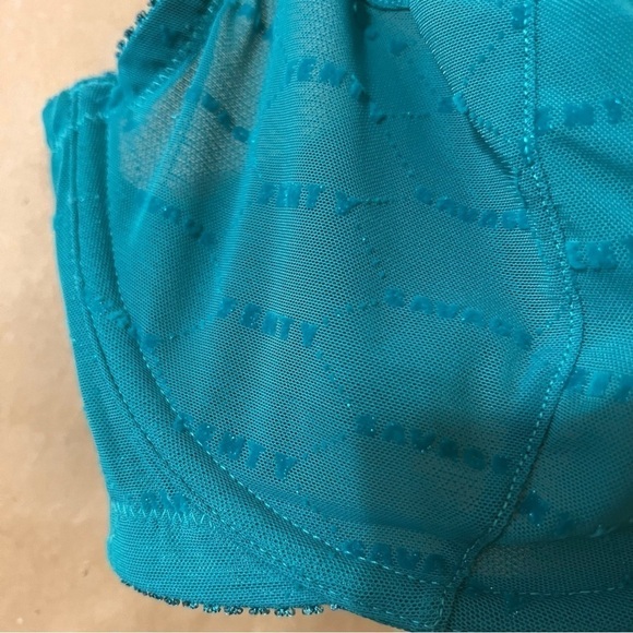 Savage x Fenty | Shimmer Flocked Logo Unlined Bra Teal Shimmer Size 40DDD (40F) - Picture 7 of 13